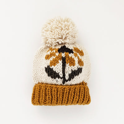 Conflower Gold Knit Beanie Hat by Huggalugs Accessories Huggalugs   