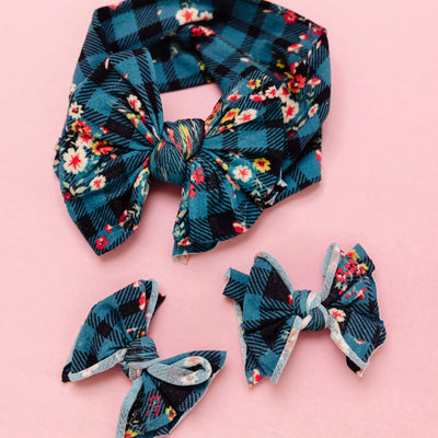 Printed Fab Headband Bow - Floral Plaid by Baby Bling Accessories Baby Bling   