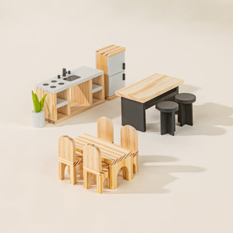 Wooden Doll House Kitchen Furniture and Accessories - 11 Pieces by Coco Village Toys Coco Village   