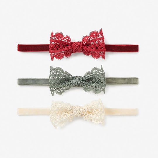 Holiday Lacy Bow Headband - Set of 3 by Elegant Baby