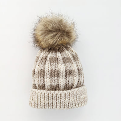 Buffalo Check Knit Hat - Pebble Brown by Huggalugs Accessories Huggalugs   