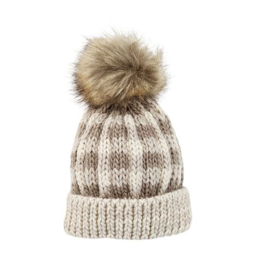 Buffalo Check Knit Hat - Pebble Brown by Huggalugs