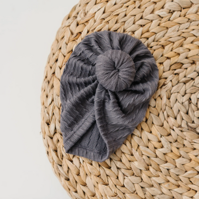Cable Knit Bun Baby Turban - Grey by Golden Dot Lane Accessories Golden Dot Lane   