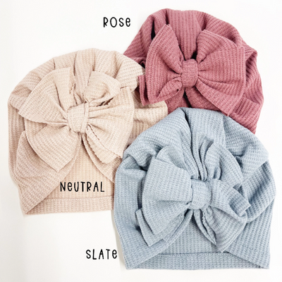 Messy Bow Waffle Cotton Baby Bow Turban - Neutral by Golden Dot Lane Accessories Golden Dot Lane   