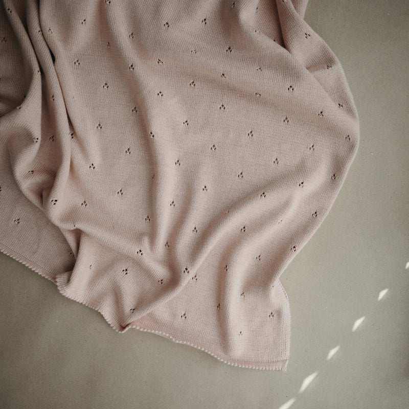 Knitted Pointelle Baby Blanket - Blush by Mushie & Co Bedding Mushie & Co   