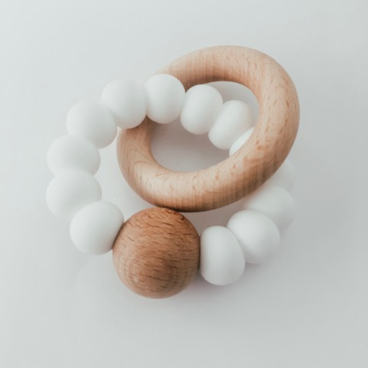 Levi Rattle Teether - White by Pretty Please Teethers Toys Pretty Please Teethers   