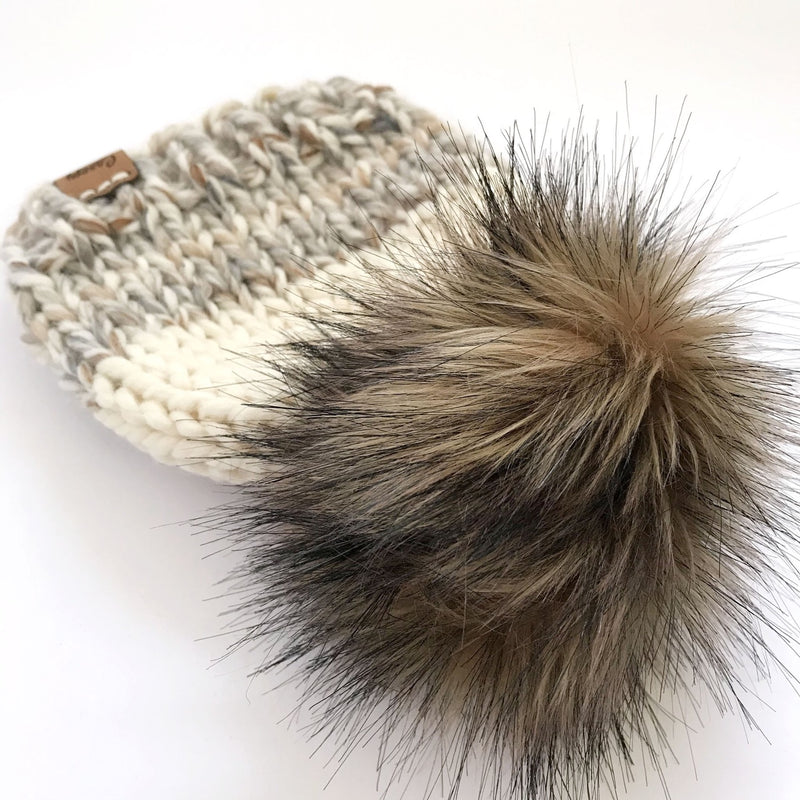 Faux Fur Pom Pom Cottonwood Beanie -Aspen/Snow by Canopy Supply Co. Accessories Canopy Supply Co.   