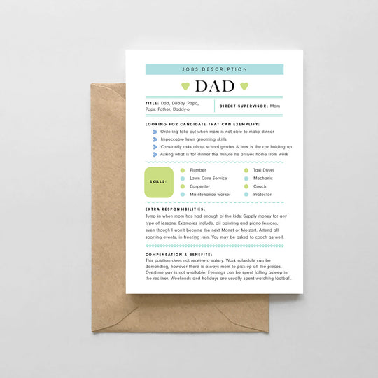 Dad: Job Description Card by Spaghetti & Meatballs