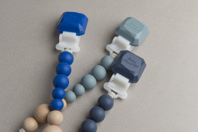 Color Pop Silicone + Wood Pacifier Clip - Slate by Loulou Lollipop Infant Care Loulou Lollipop   