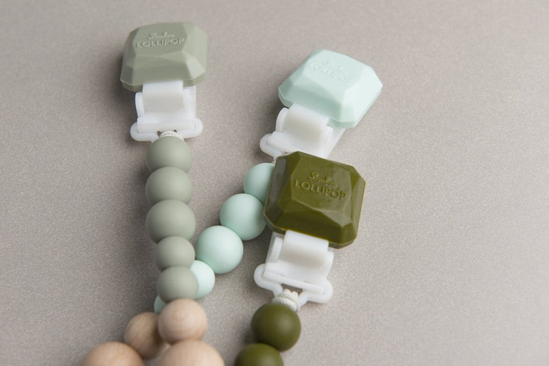 Color Pop Silicone + Wood Pacifier Clip - Silver Sage by Loulou Lollipop Infant Care Loulou Lollipop   