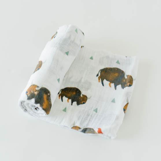 Cotton Muslin Single Swaddle - Bison by Little Unicorn Bedding Little Unicorn   