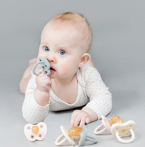 Duck Round Natural Rubber Pacifier - Baby Blue by Hevea Infant Care Hevea   