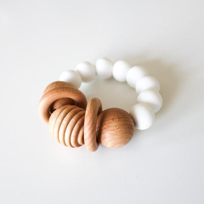 Wood and Silicone Teething Rattle - White by Chelsea and Marbles Toys Chelsea and Marbles   