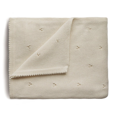 Knitted Pointelle Baby Blanket - Beige Melange by Mushie & Co Bedding Mushie & Co   