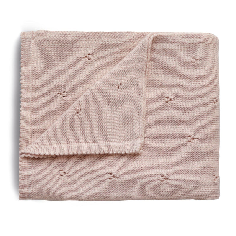 Knitted Pointelle Baby Blanket - Blush by Mushie & Co Bedding Mushie & Co   
