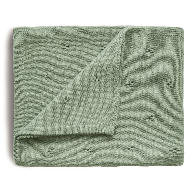 Knitted Pointelle Baby Blanket - Sage Melange by Mushie & Co Bedding Mushie & Co   