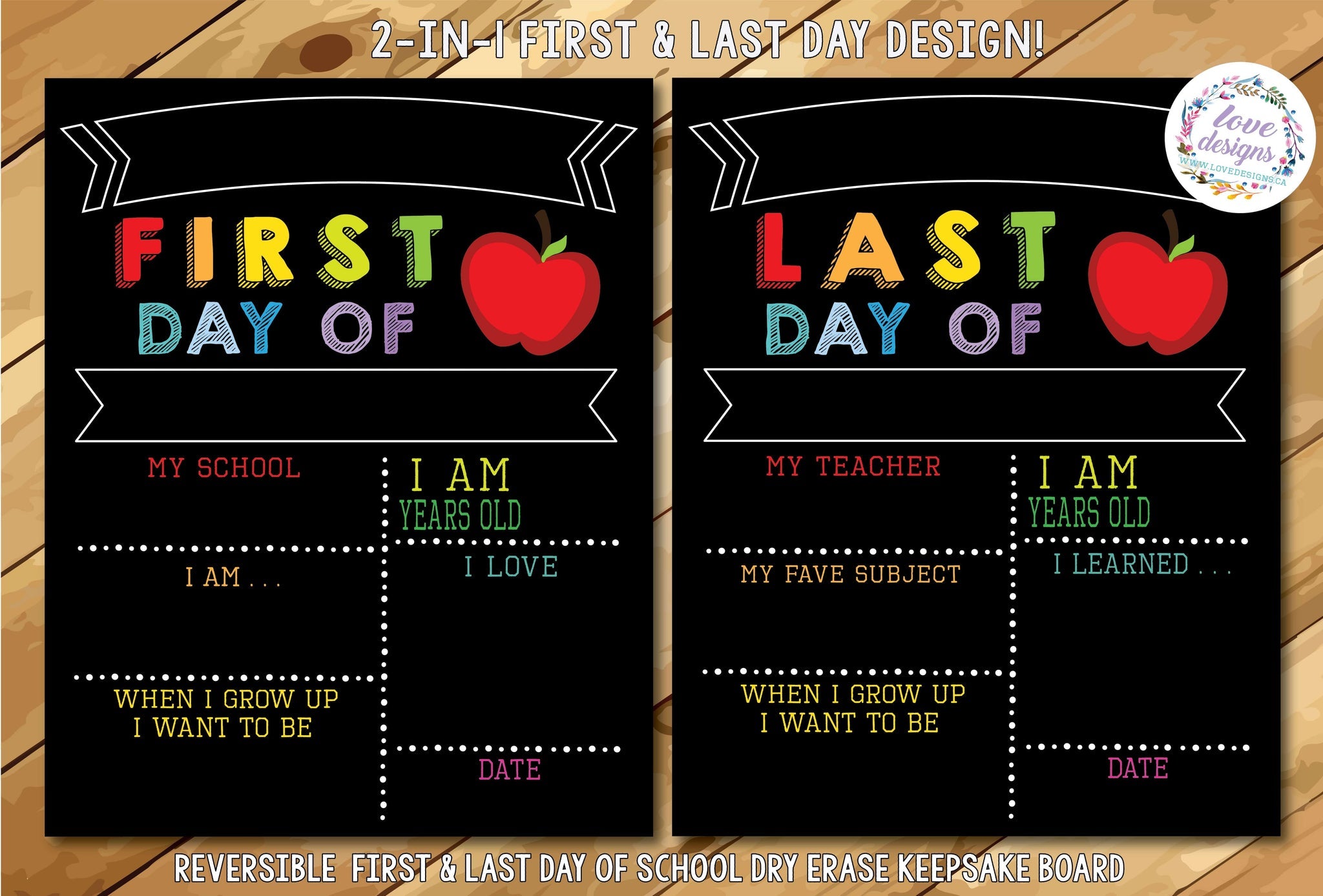 Reusable First & Last Day of School Color Sign (Apple) by Love Designs Decor Love Designs   