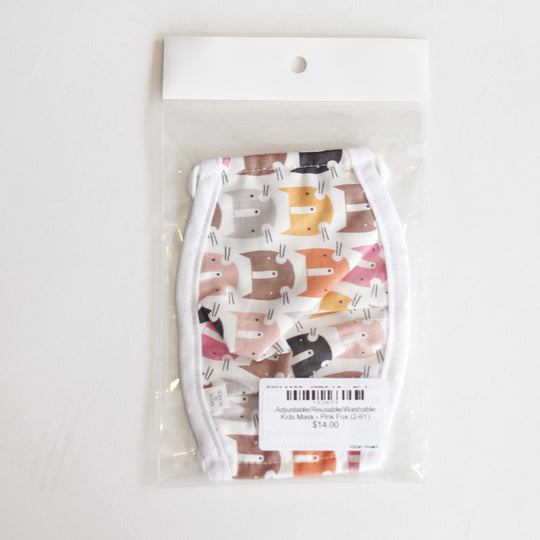 Adjustable/Reusable/Washable Kids Mask - Pink Fox (2-6Y)