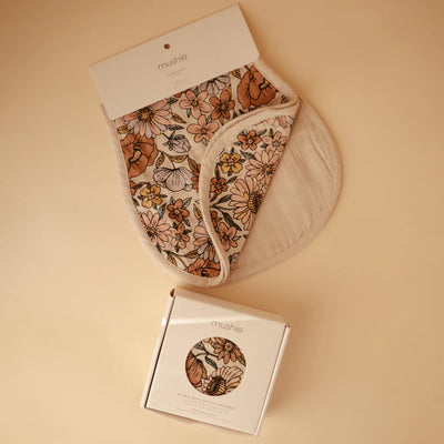 Organic Muslin Burp Cloth 2 Pack - Retro Flowers/Fog by Mushie & Co