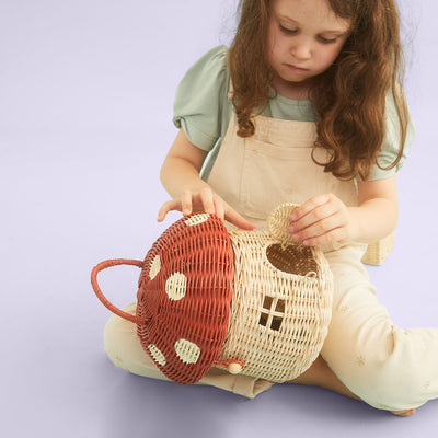 Rattan Mushroom Basket - Red by Olli Ella Accessories Olli Ella   