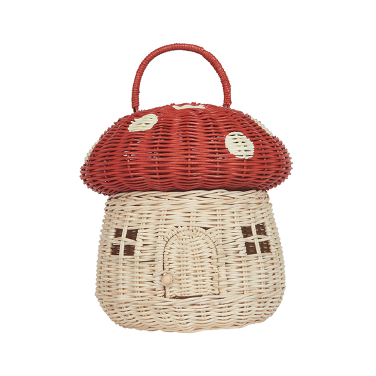 Rattan Mushroom Basket - Red by Olli Ella