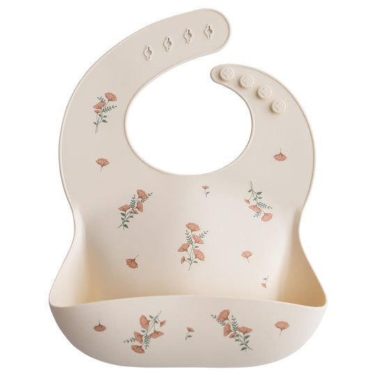 Silicone Baby Bib - Pink Flowers by Mushie & Co