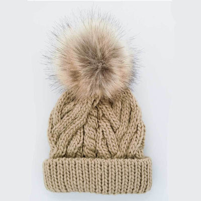 Pop Pom Pom Knit Hat - Birch by Huggalugs Accessories Huggalugs   
