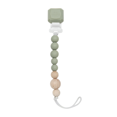 Color Pop Silicone + Wood Pacifier Clip - Silver Sage by Loulou Lollipop Infant Care Loulou Lollipop   