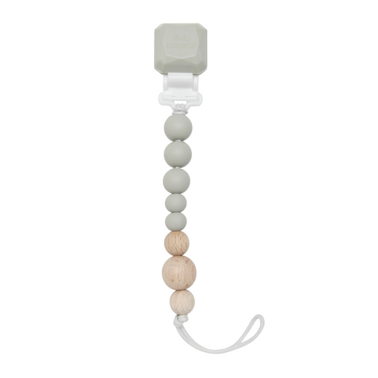 Color Pop Silicone + Wood Pacifier Clip - Cool Gray by Loulou Lollipop