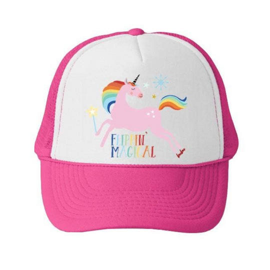 Flippin Magical Unicorn Trucker Hat - White/Hot Pink by Bubu