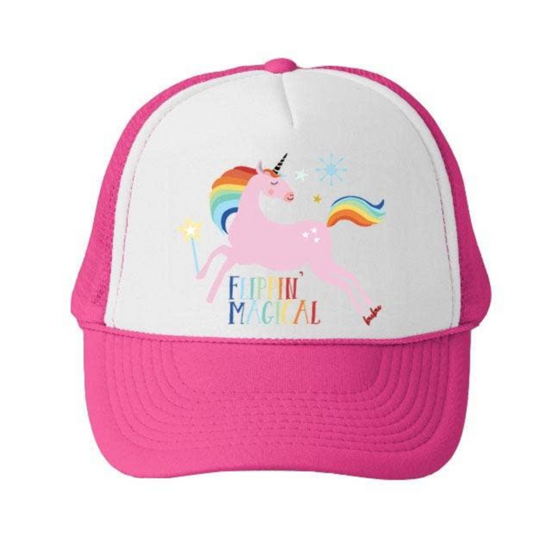 Flippin Magical Unicorn Trucker Hat - White/Hot Pink by Bubu Accessories Bubu   