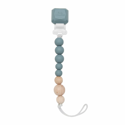 Color Pop Silicone + Wood Pacifier Clip - Slate by Loulou Lollipop Infant Care Loulou Lollipop   