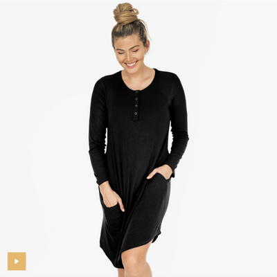 Betsy Ribbed Bamboo Henley Nursing & Maternity Nightgown - Black by Kindred Bravely Apparel Kindred Bravely   