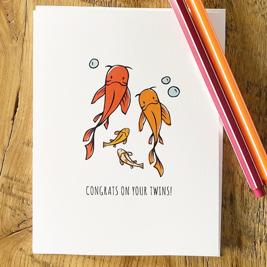 Baby Koi - Congratulations Twins Card