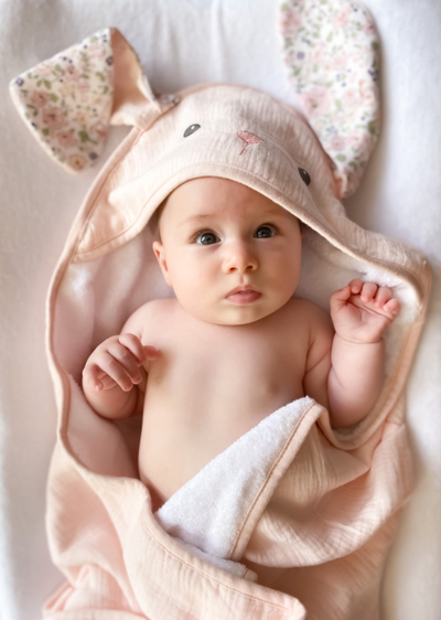 Petit Bunny Terry Muslin Baby Towel and Washcloth Set by Mon Ami Bath + Potty Mon Ami   