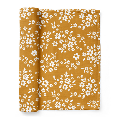 Whimsy Floral Swaddle - Mustard by Mini Wander Bedding Mini Wander   