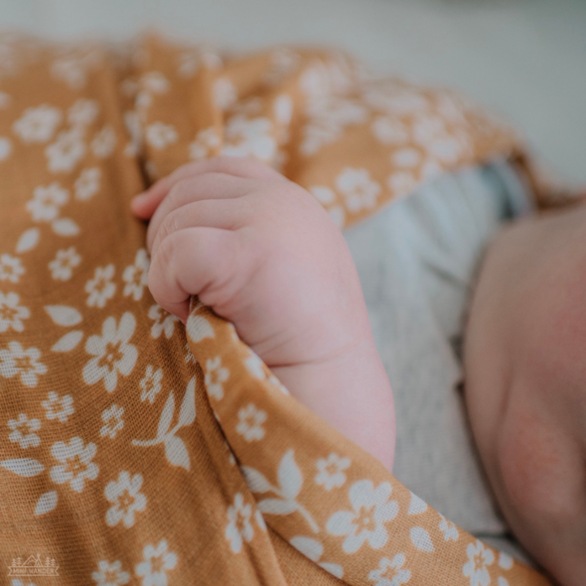 Whimsy Floral Swaddle - Mustard by Mini Wander Bedding Mini Wander   