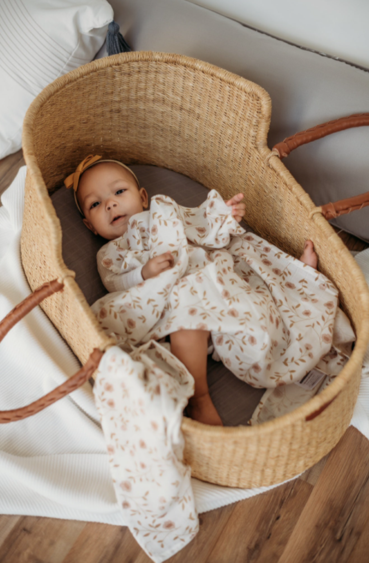 Wildflower Swaddle - White by Mini Wander Bedding Mini Wander   