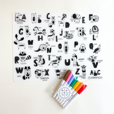 Silicone Reusable Coloring Tablemat by Miminoo Toys Miminoo ABC Animals  