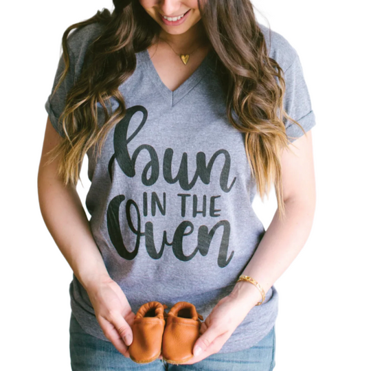 Bun in the Oven T-shirt V Neck - Heather Grey by Gladfolk FINAL SALE