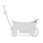 White fur seat cover a white background on a veer stroller seat shown from the side angle   