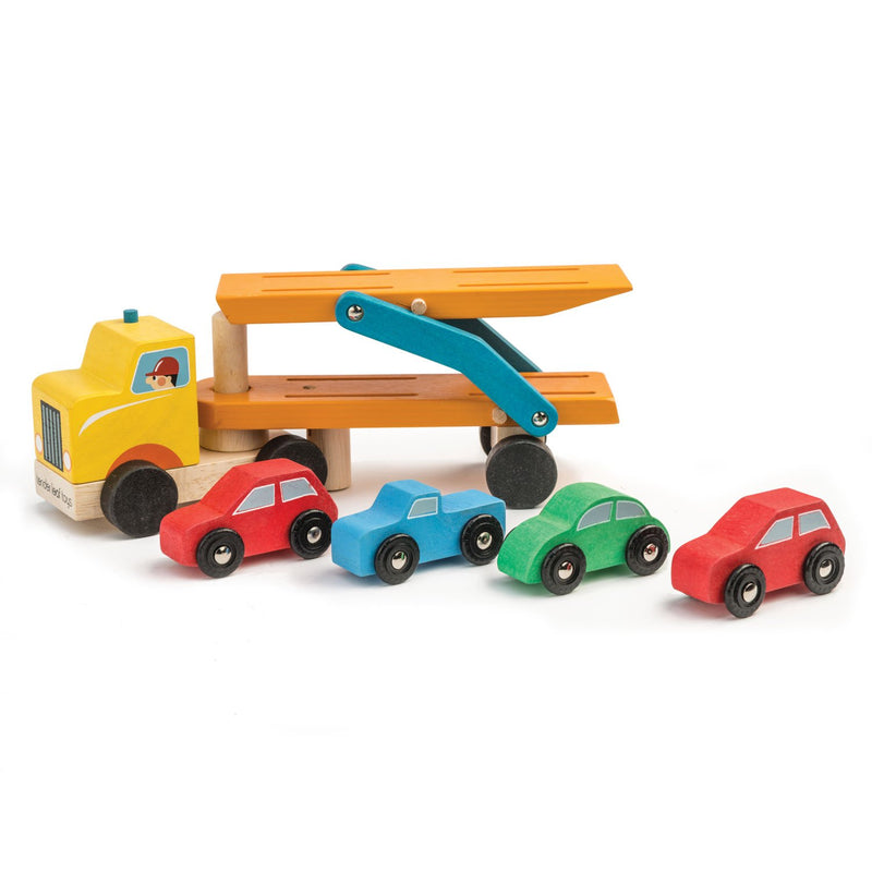 Car Transporter with Four Cars Wooden Toy by Tender Leaf Toys Toys Tender Leaf Toys   