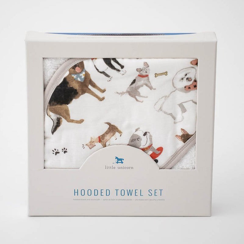 Cotton Hooded Towel + Washcloth Set - Woof by Little Unicorn Bath + Potty Little Unicorn   