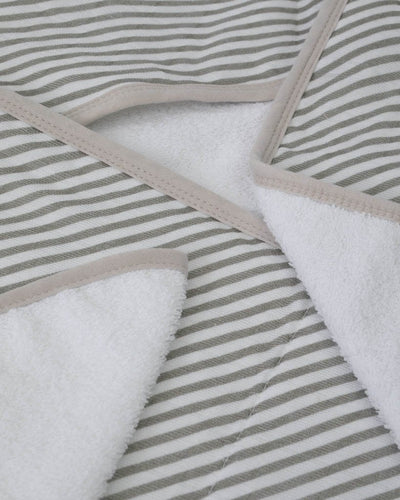 Infant Cotton Hooded Towel + Washcloth Set - Grey Stripe by Little Unicorn Bath + Potty Little Unicorn   
