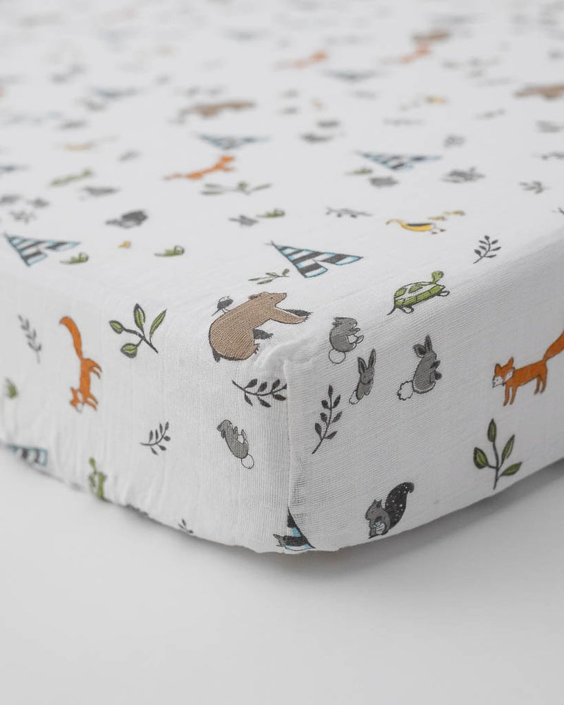 Cotton Muslin Fitted Crib Sheet - Forest Friends by Little Unicorn Bedding Little Unicorn   