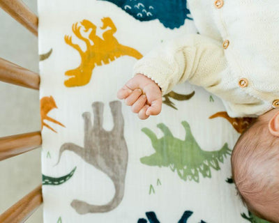 Cotton Muslin Fitted Crib Sheet - Dino Friends by Little Unicorn Bedding Little Unicorn   