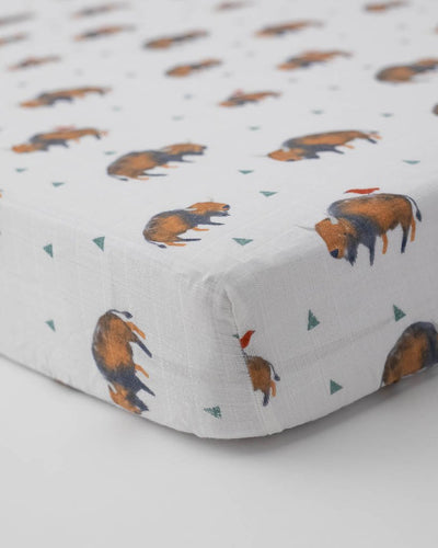 Cotton Muslin Fitted Crib Sheet - Bison by Little Unicorn Bedding Little Unicorn   