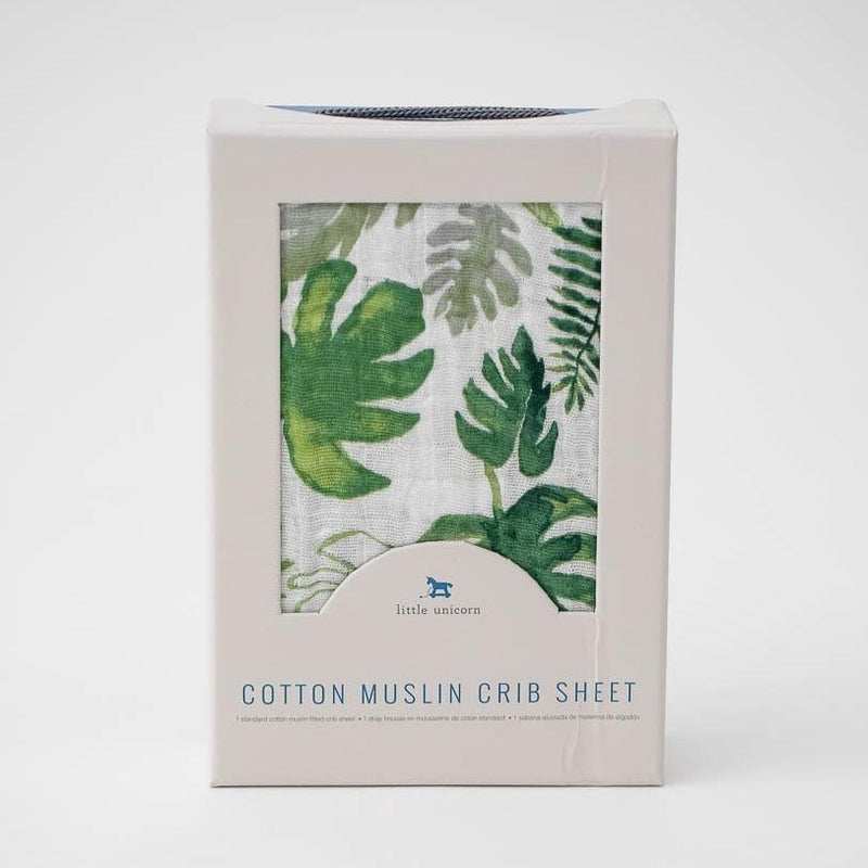 Cotton Muslin Fitted Crib Sheet - Tropical Leaf by Little Unicorn Bedding Little Unicorn   