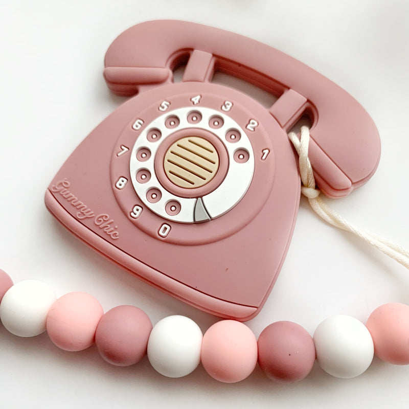 Rotary Dial Phone Teether with Clip - Rose by Gummy Chic Toys Gummy Chic   