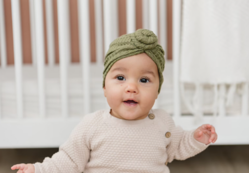 Knotted Waffle Baby Turban - Olive by Golden Dot Lane Accessories Golden Dot Lane   